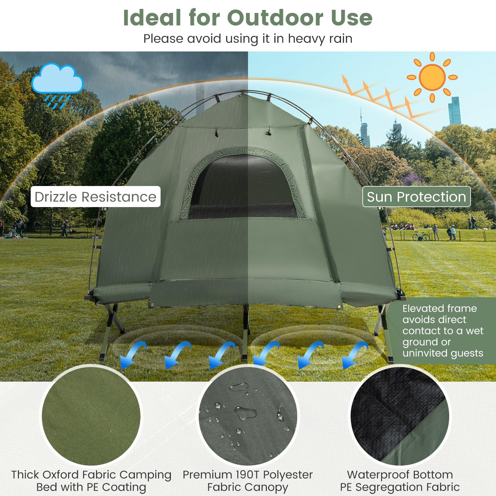 Camping Tent Cot, 5-in-1 Folding Camping Bed with Air Mattress, Pillow, Sleeping Bag, Waterproof Elevated Tent Shelter
