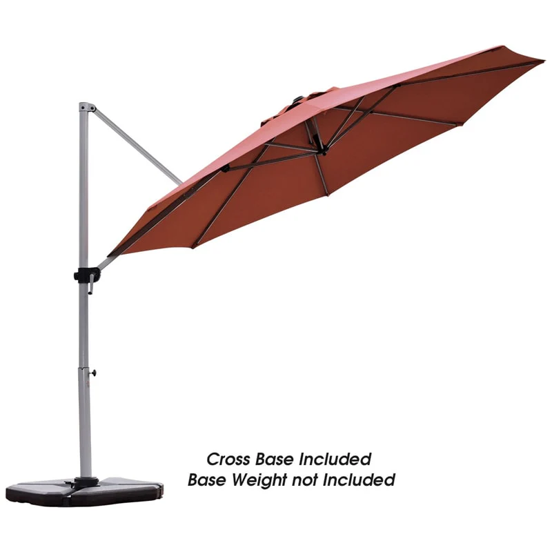 11 FT Patio Offset Cantilever Umbrella 360�� Rotation Tilt with Cross Base & Crank Handle