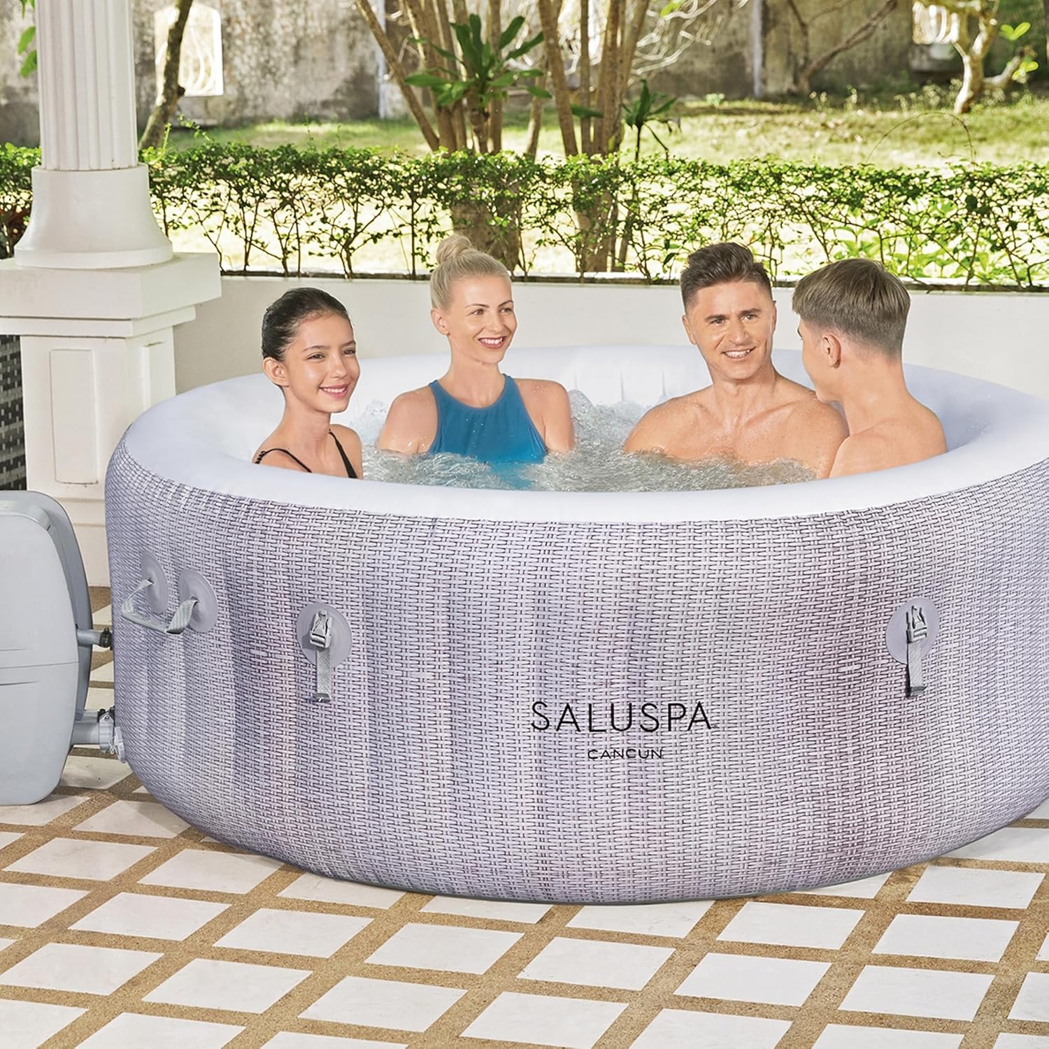 SaluSpa Fiji AirJet Large Round 2 to 4 Person Inflatable Hot Tub Portable Outdoor Spa with 120 AirJets and EnergySense Cover, Grey