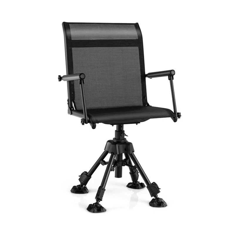 360�� Swivel Silent Folding Hunting Blind Chair for Shooting Fishing, Portable Sniper Seat with 4 Adjustable Legs, All-Terrain Foot Pads