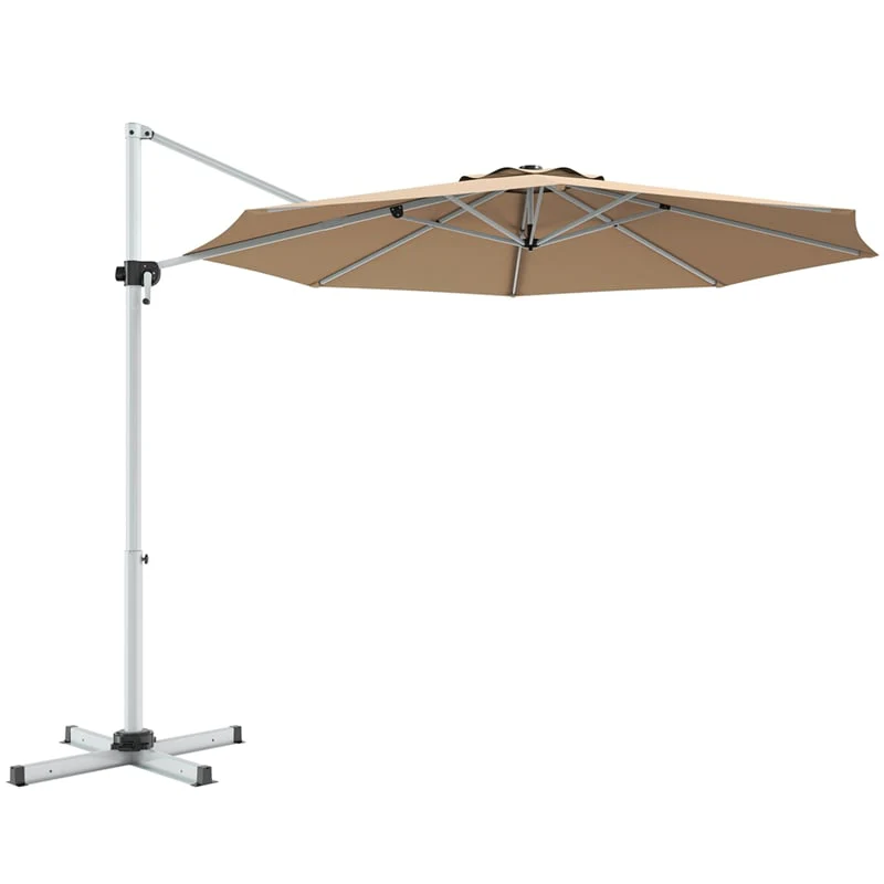 11 FT Patio Offset Cantilever Umbrella 360�� Rotation Tilt with Cross Base & Crank Handle