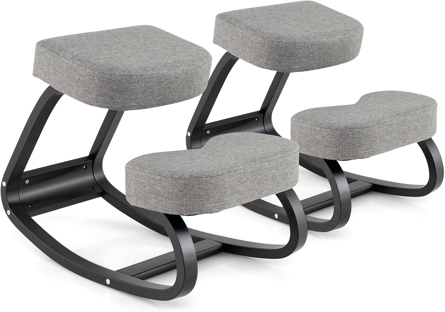 Ergonomic Kneeling Chair, Rocking Upright Posture Chair with Soft Seat & Knee Pads, Gray and Black