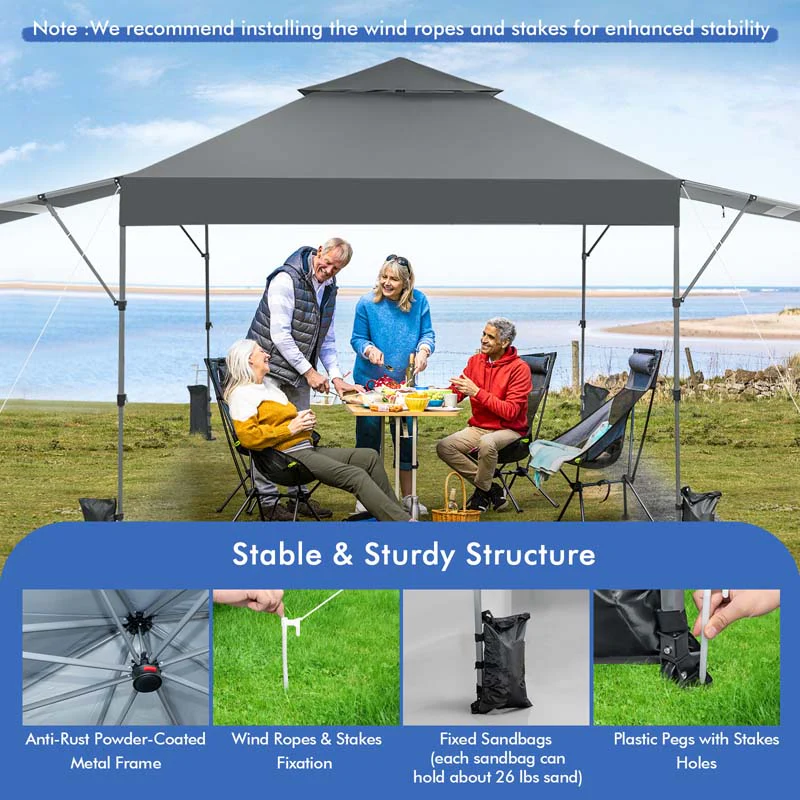 10 x 17.6 FT Outdoor Instant Pop-up Canopy Tent for Market Picnic with Dual Half Awnings & Wheeled Bag