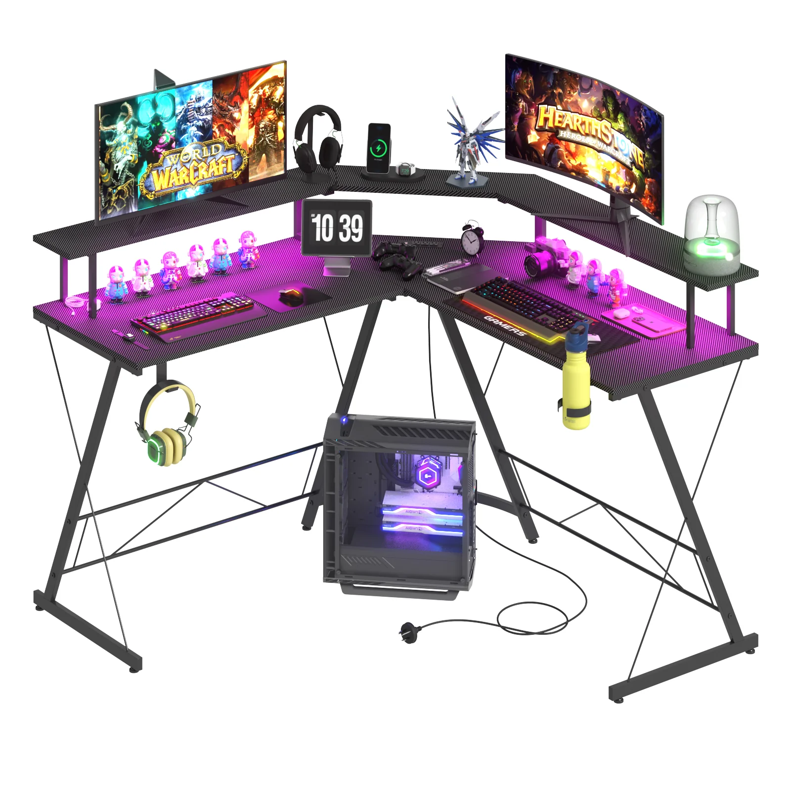 L Shaped Gaming Desk with LED Lights