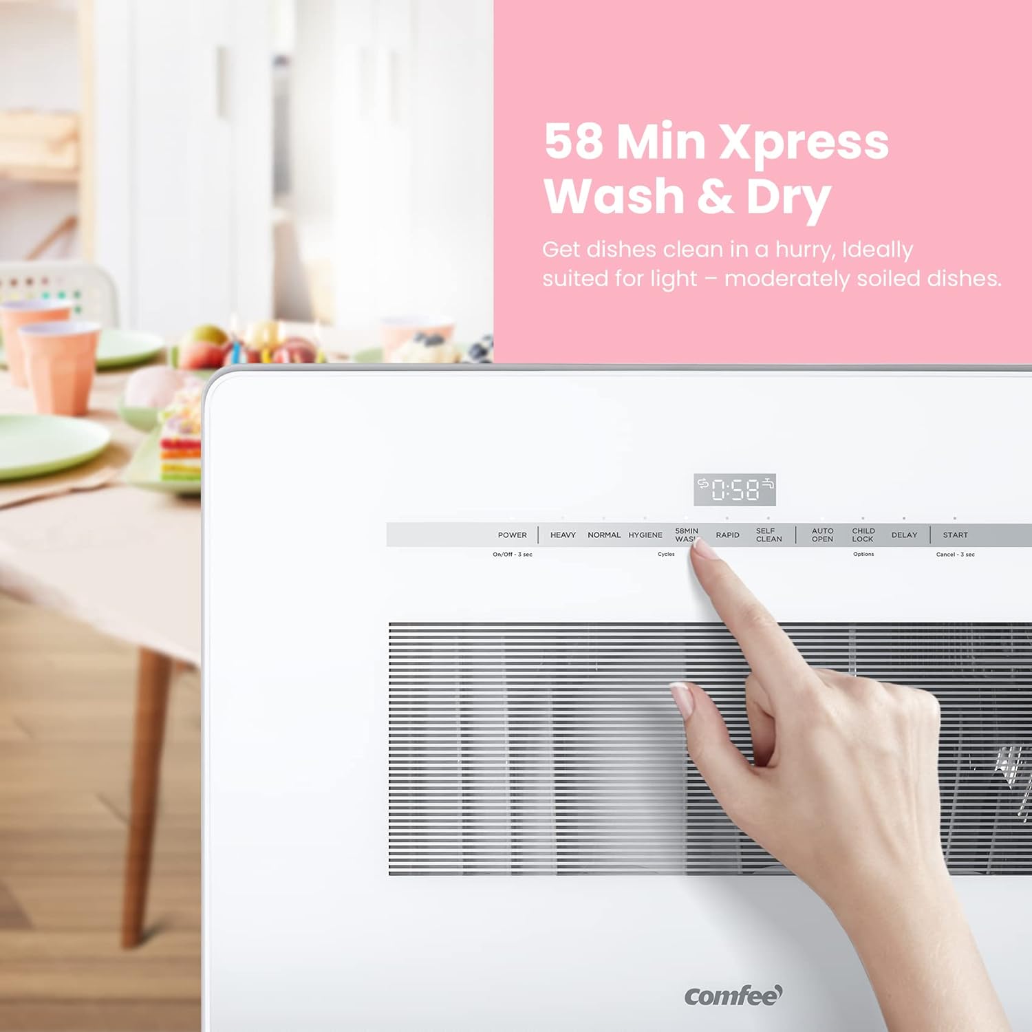 COMFEE' Portable Dishwasher Countertop with 5L Built-in Water Tank, No Hookup Needed, 6 Programs, 360�� Dual Spray, 192??High-Temp& Air-Dry Function, Mini Dishwasher for RVs, White