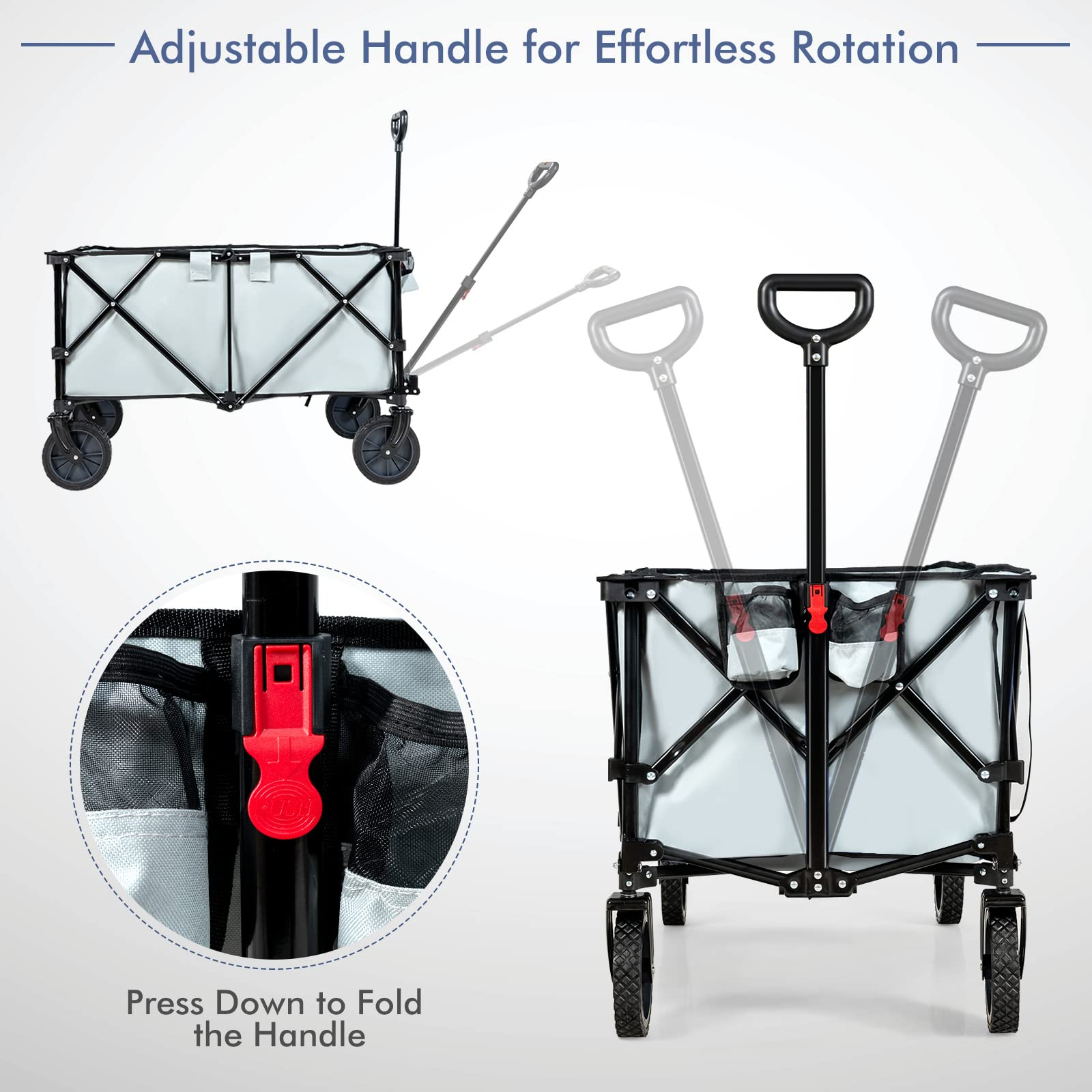 Collapsible Wagon, Folding Utility Wagon Cart w/Universal Wheels & Adjustable Handle & Cover Bag