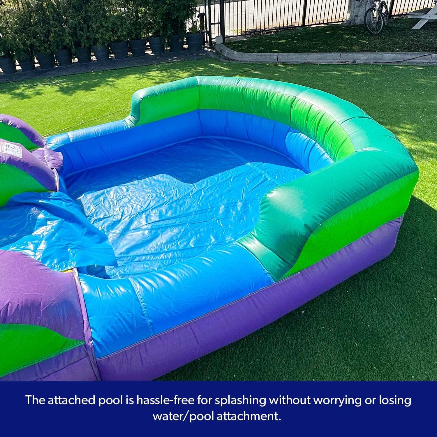 HeroKiddo 16 Purple Tropical Lightweight Premium Commercial Grade Water Slide Inflatable with Attached Pool for Kids and Adults (with Blower), Wet Dry Use, Summer Fun