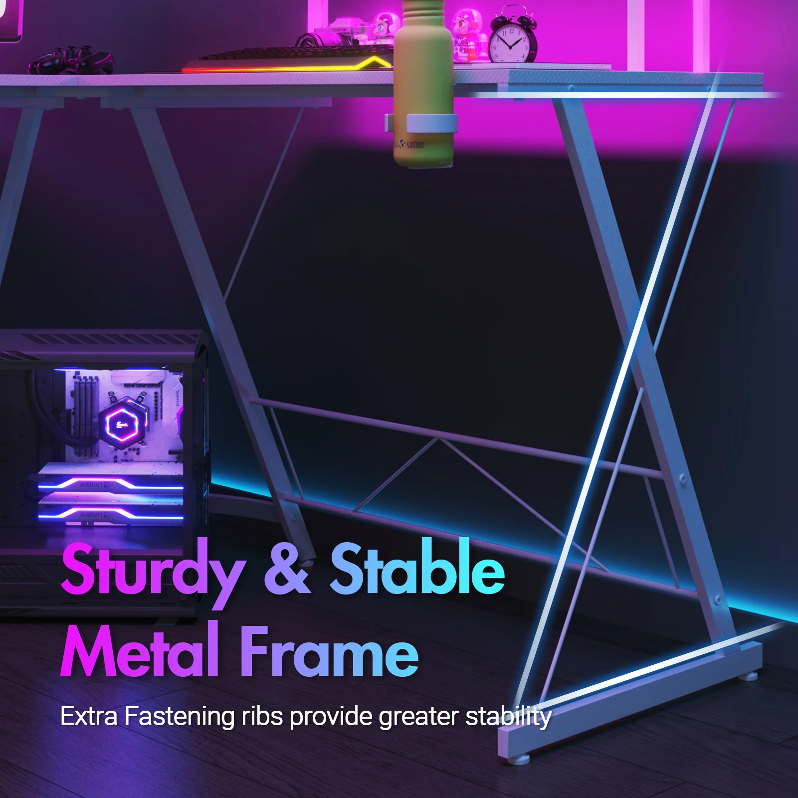 L Shaped Gaming Desk with LED Lights