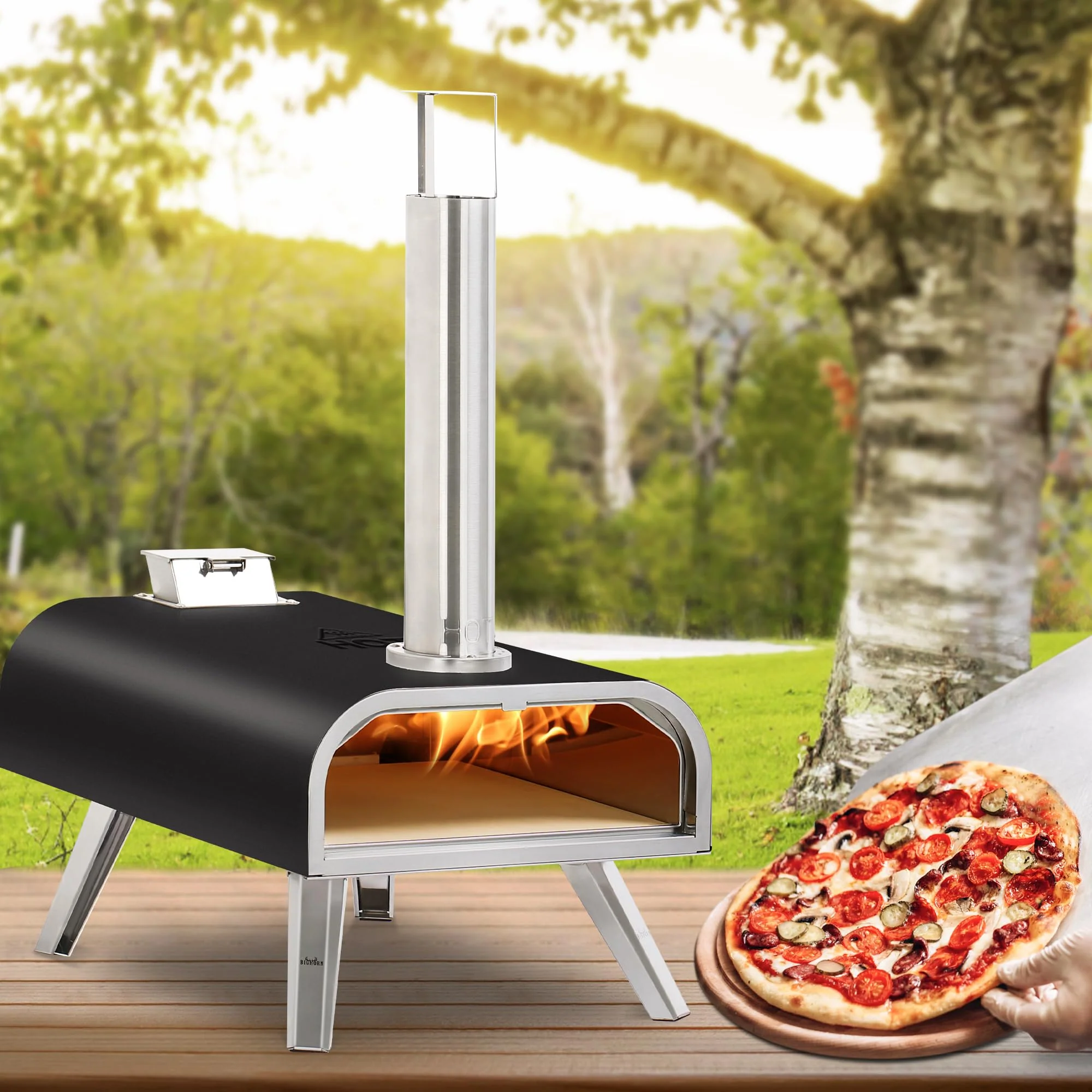 BIG HORN OUTDOORS 16 Inch Wood Pellet Burning Pizza Oven