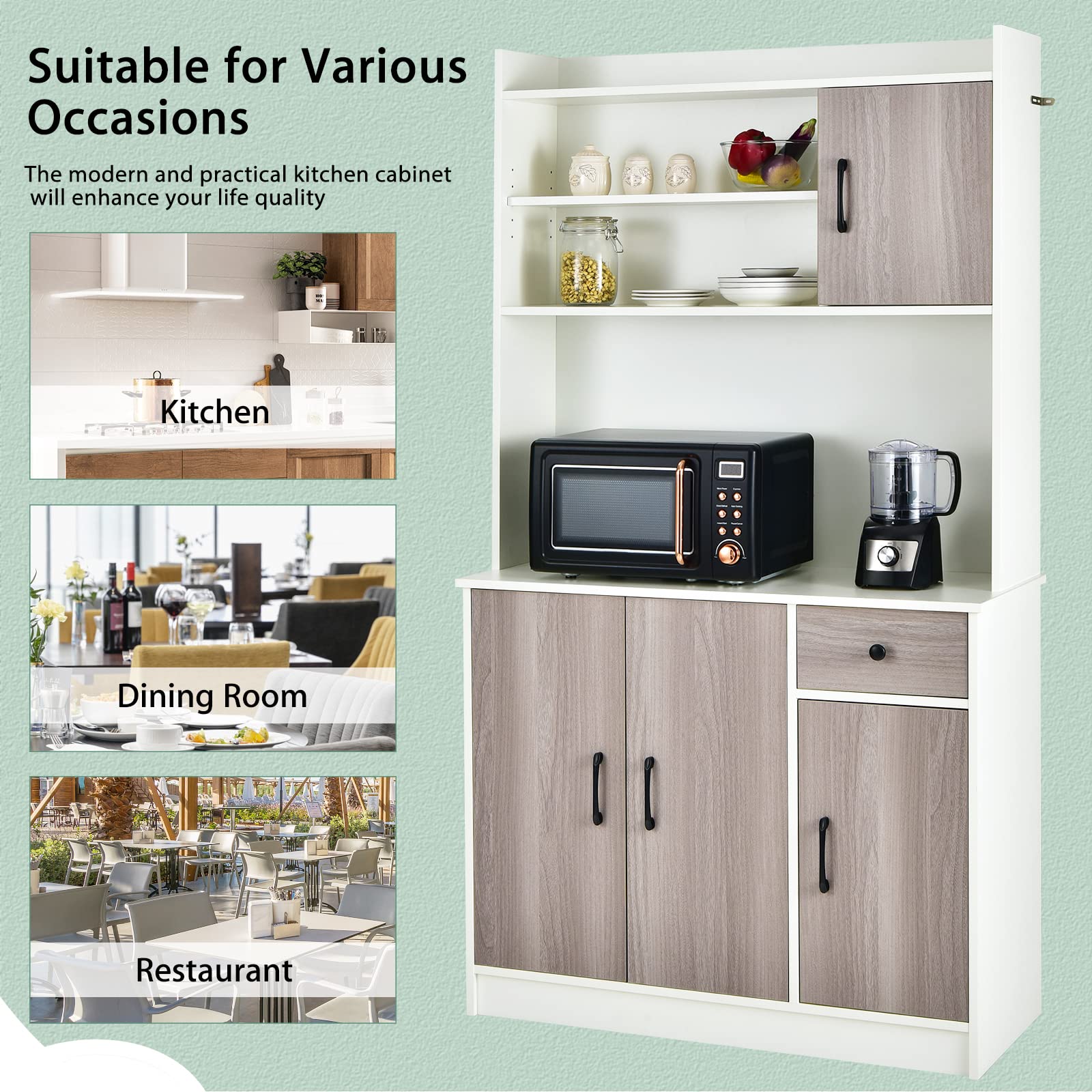 Giantex Kitchen Buffet Storage Cabinet, 4-Door Wood Tallboy with Drawer Spacious Countertop
