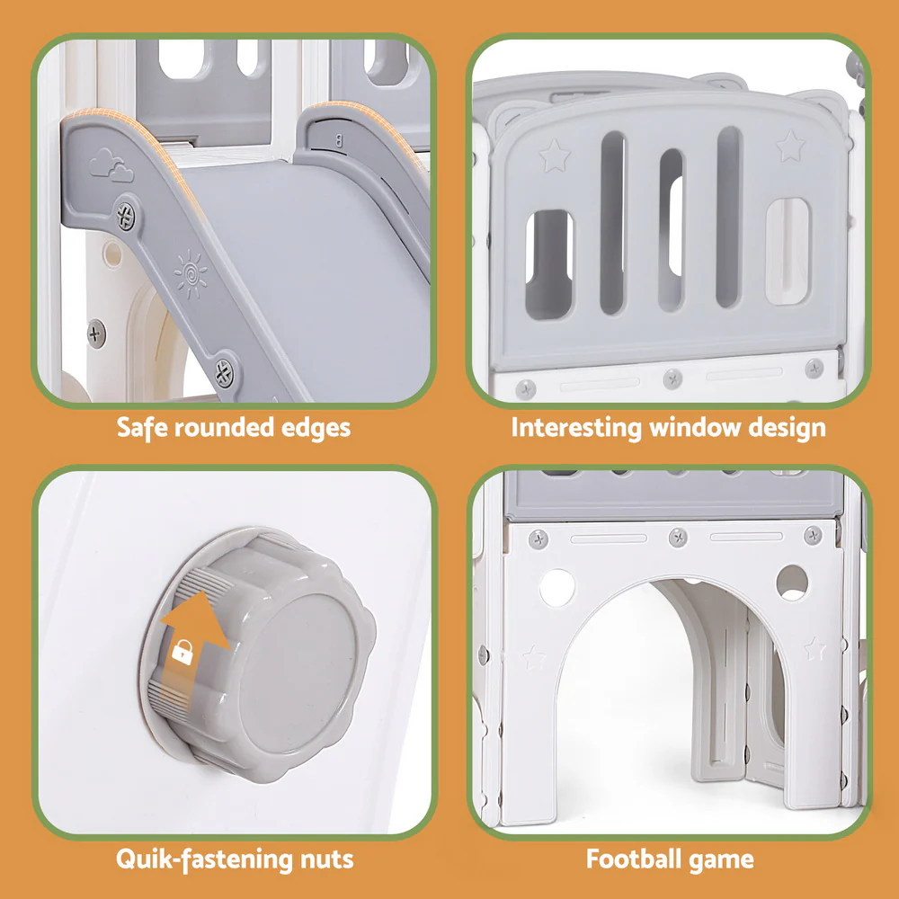 Keezi Kids Slide Swing Set Basketball Hoop Ring Football Outdoor Toys 132cm grey