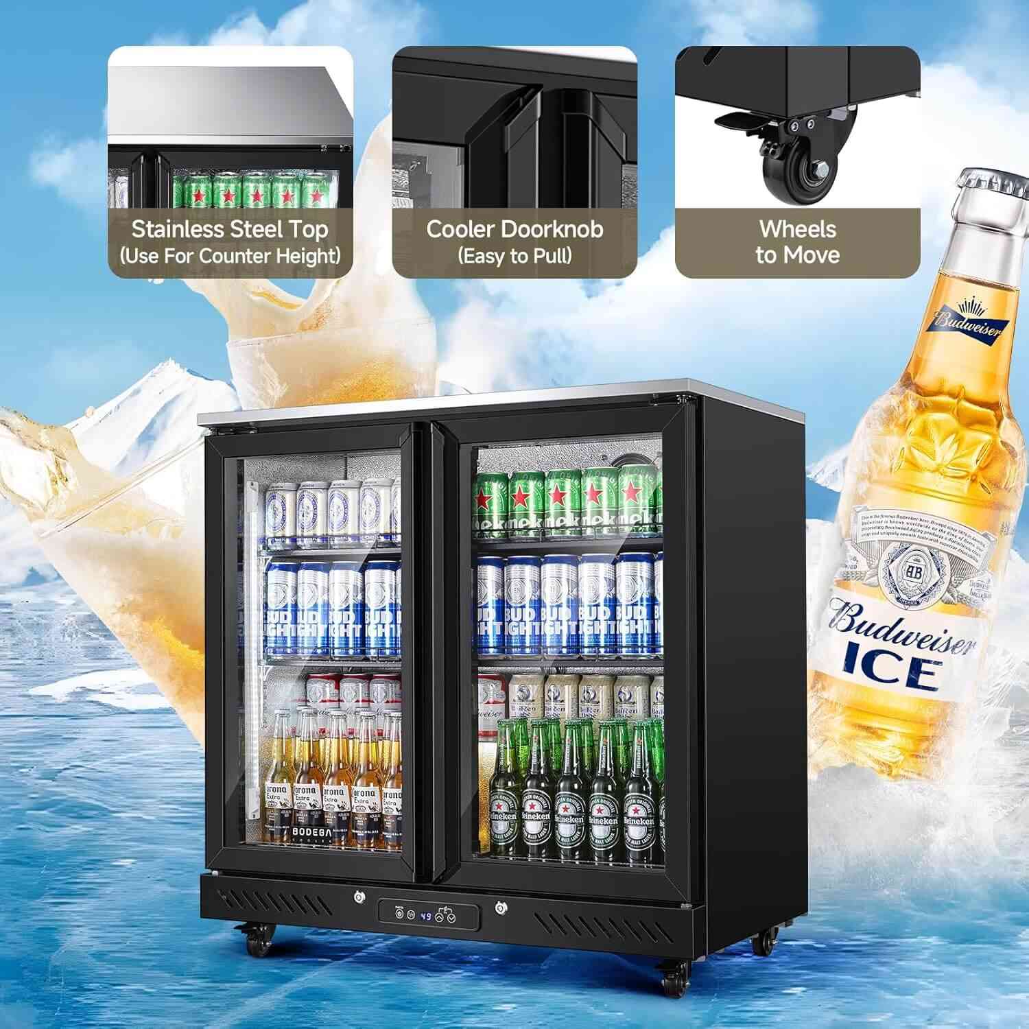 7.7 Cu.ft Commercial Counter Height Beverage Refrigerator with 2 doors and wheels