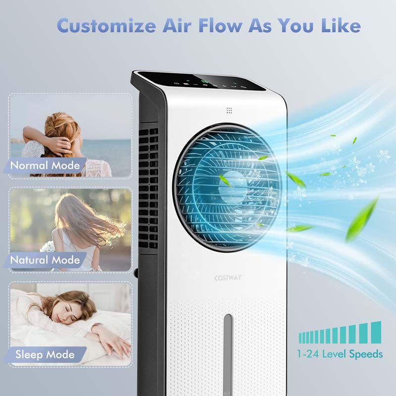 Portable Evaporative Air Cooler, 3-in-1 Swamp Cooler with Fan & Humidifier, 360�� Rotating Fan Blade, 12H Timer