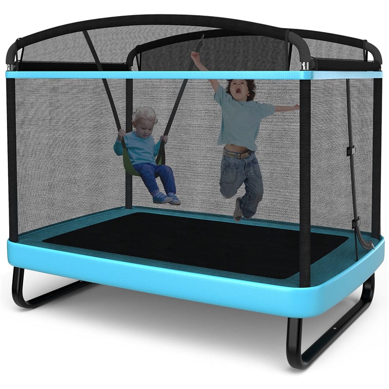 6FT Kids Trampoline with Swing, Safety Enclosure, ASTM Approved Rectangle Recreational Trampoline for 3-8 Years Indoor/Outdoor, Max Load 220lbs