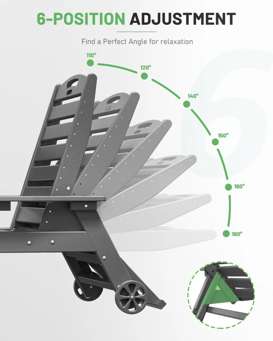 Lounge Chair Outdoor, Chaise Lounge, HDPE 6-Position Outdoor Chaise Lounge, Patio Lounge Chair with Wheels & Cup Holder for Pool Poolside Deck Backyard, Teak