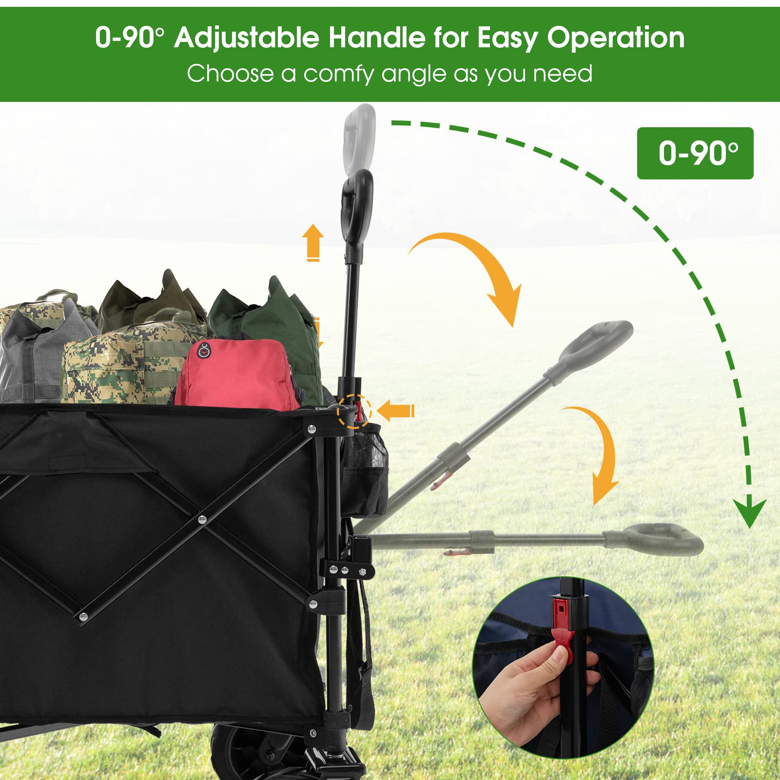 Collapsible Wagon Cart, Foldable Heavy Duty Utility Wagon with Adjustable Handle