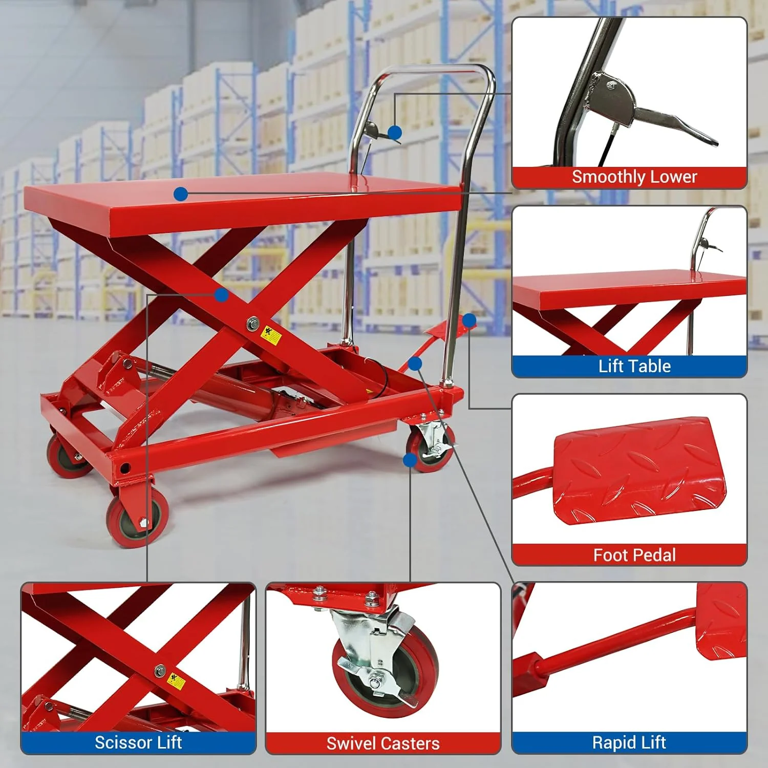 500LBS Hydraulic Lift Table Cart, 30