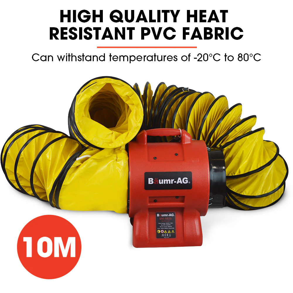 Baumr-AG 200mm 8 inch Portable Axial Air Mover Blower Fan with 10m Ventilation Duct