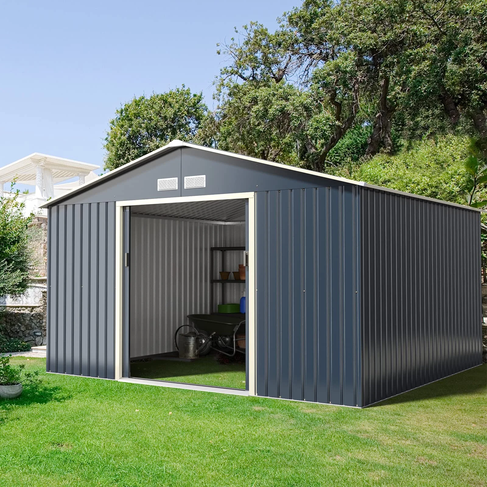 Storage Shed, Metal Outdoor Building Organizer