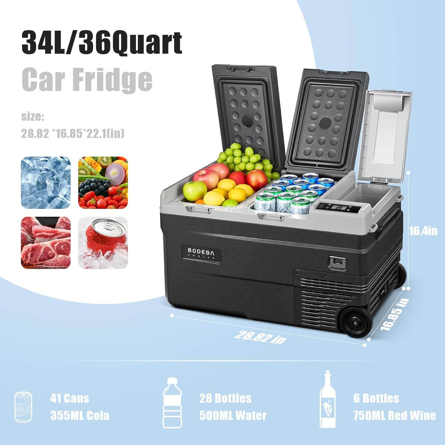 12 Volt Car Refrigerator Dual Zone Dual Doors 45QT