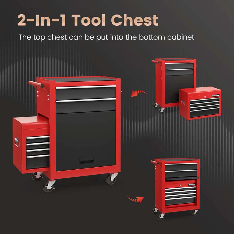 6-Drawer Rolling Tool Chest Removable Tool Storage Cabinet Toolbox Organizer with Sliding Drawers & Lock