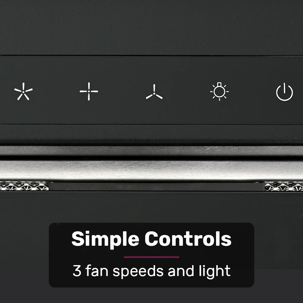 EUROCHEF 60cm Undermount Rangehood Black, Quiet 3-Speed, 3-Layer Dishwashable Filter, LED Lights EUR60B