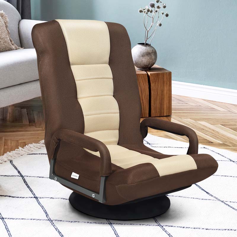 360�� Swivel Floor Gaming Chair, 6-Position Adjustable Folding Floor Chair Recliner, Breathable Mesh Fabric Lazy Soft Sofa