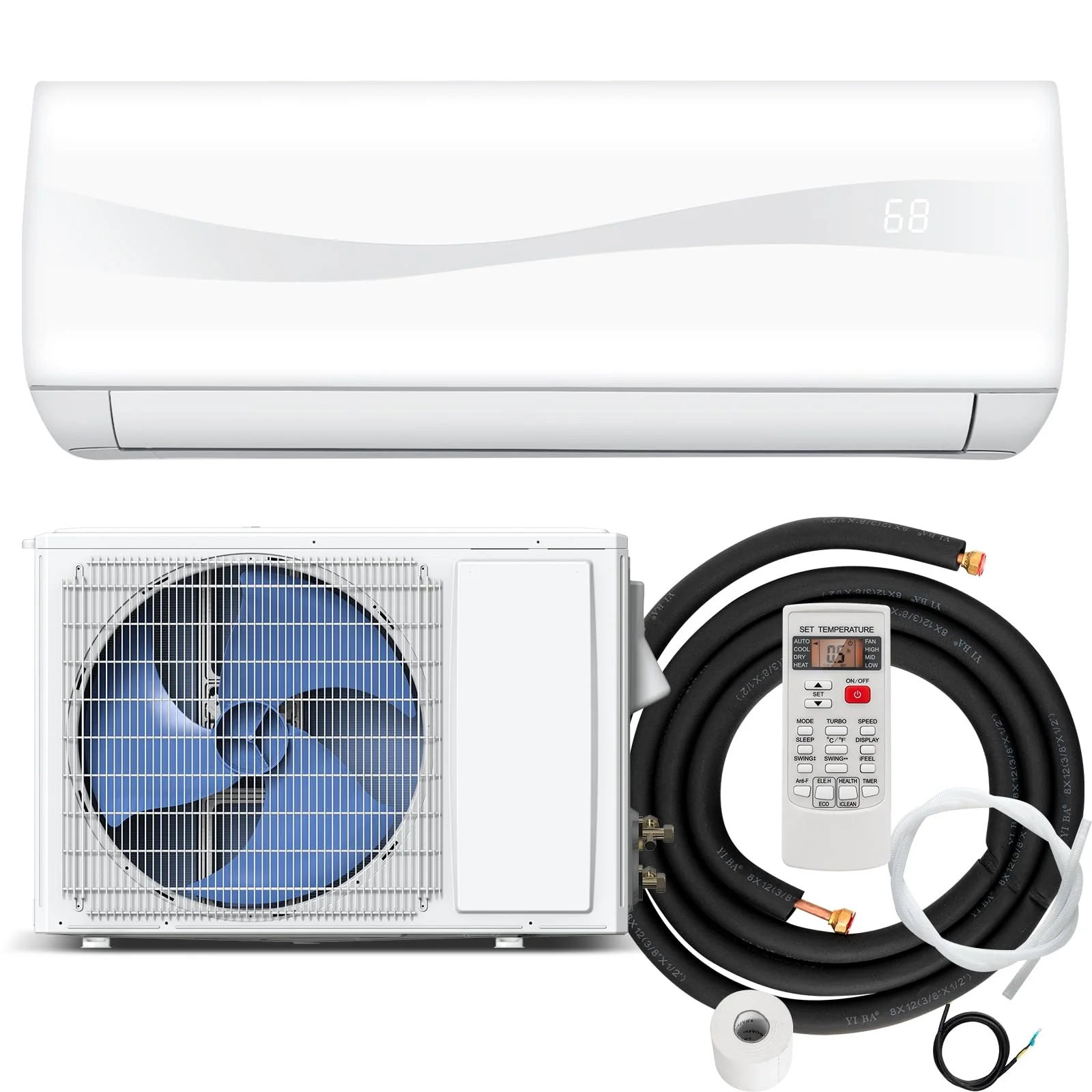 18000BTU Ductless Mini Split Air Conditioner 208-230V 19 SEER2 Wall-Mounted Inverter AC Unit with Heat Pump