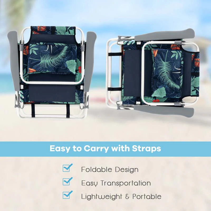 2 Pack 5-Position Outdoor Folding Backpack Beach Chair & Table Set, Patio Lawn Camping Chair Beach Sling Chair