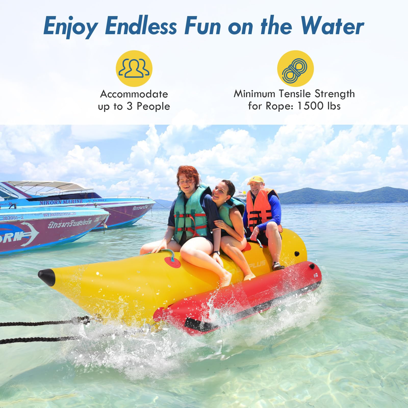 Inflatable Towable Tubes for Boating, 1-3 Rider Hot Dog Tube w/Electric Air Pump, Carrying Bag