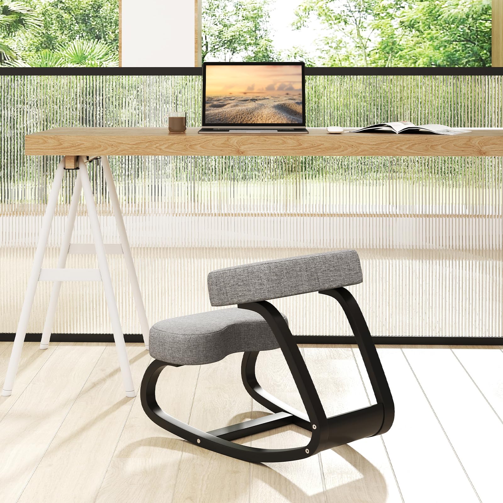 Ergonomic Kneeling Chair, Rocking Upright Posture Chair with Soft Seat & Knee Pads, Gray and Black