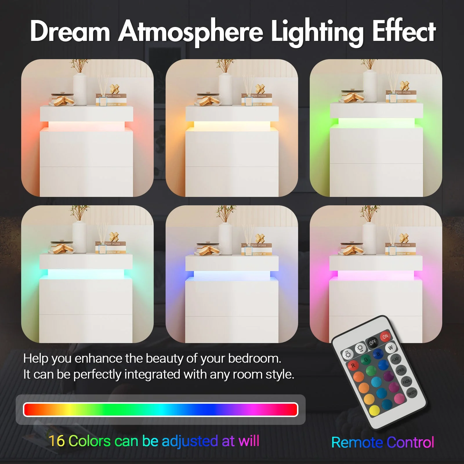 Set of 2 Bedside Table With Nightstand LED