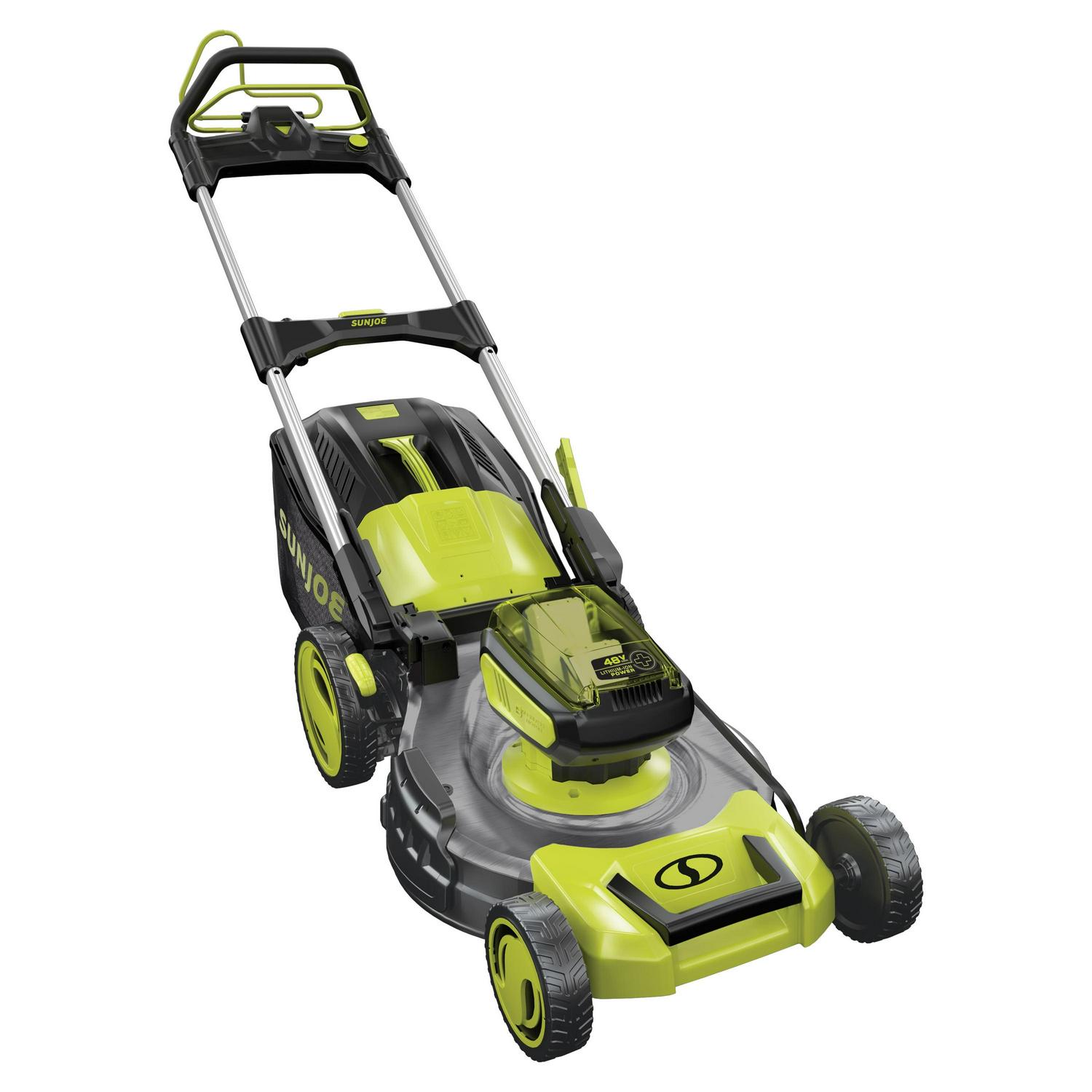 Sun Joe 48V Cordless Self-Propelled Lawn Mower, 20��� Cutting Width, 2 x 4.0-Ah Batteries, 7-Position Height Adjustment