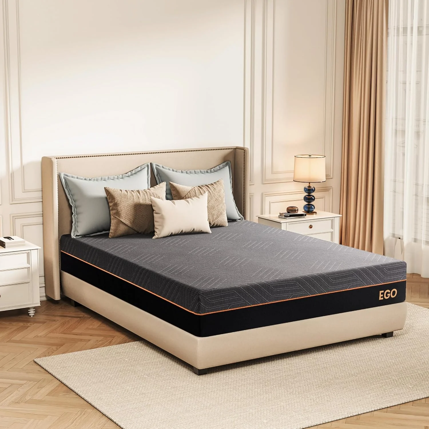 EGOHOME 14 Inch King Size Memory Foam Mattress for Back Pain, Cooling Gel Mattress Bed in a Box, Made in USA, CertiPUR-US Certified, Therapeutic Medium Mattress, 76x80x14 Black