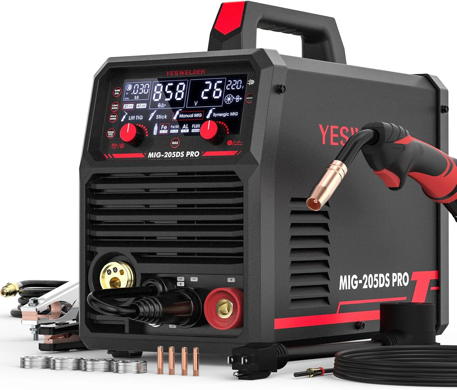 MIG Welder,110V Flux Core Welder Flux Core MIG/Lift TIG/Stick 3-in-1 Large LED Digital Display Welding Machine IGBT Inverter Welder FLUX-135PRO