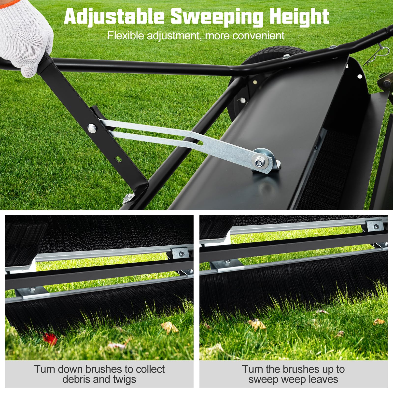 Lawn Sweeper Tow Behind with Large-Capacity Hopper Bag