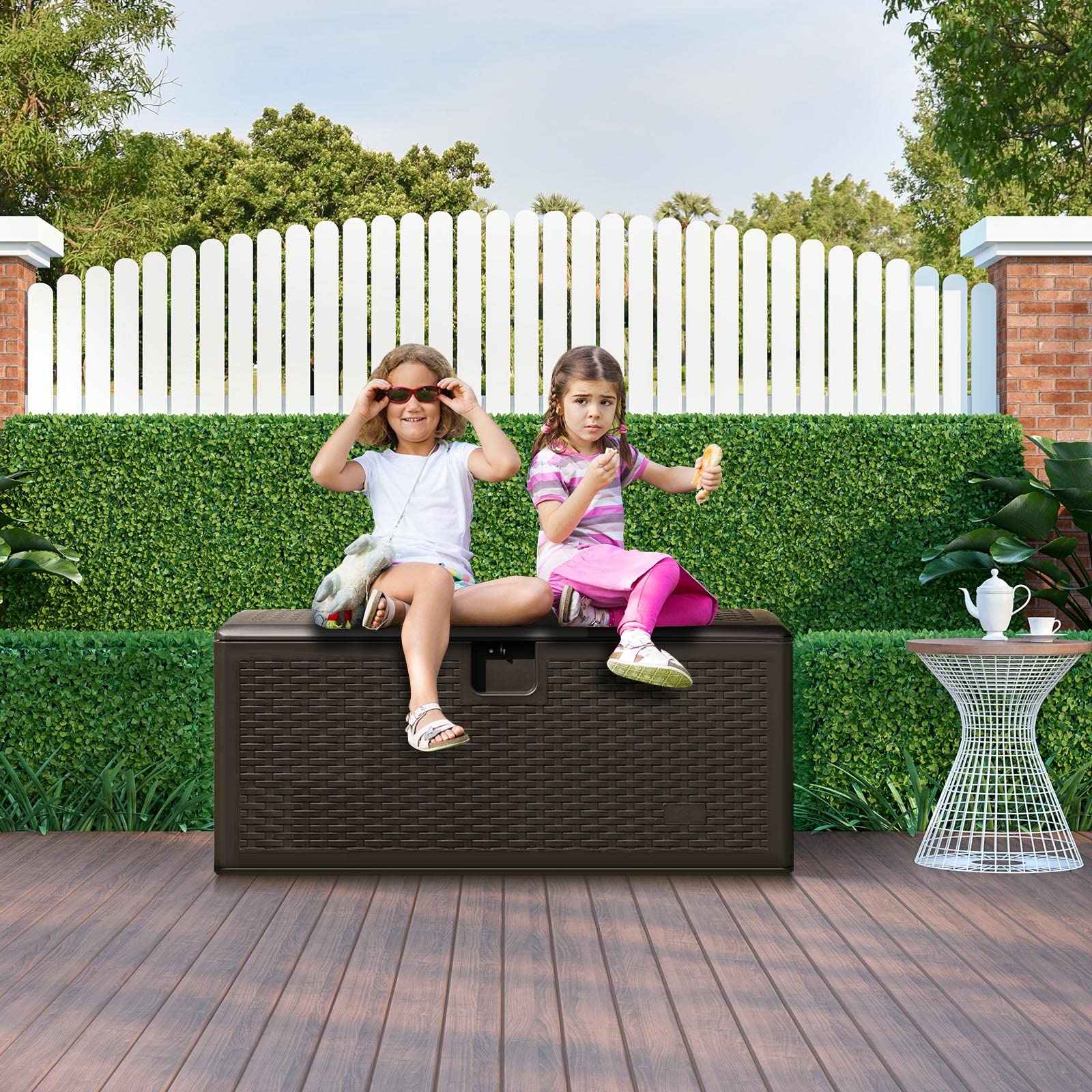Outdoor Storage Box, 31 73 100 Gallon Waterproof Resin Patio Storage Box with Lockable Lid, Side Handle for Pillows, Cushions