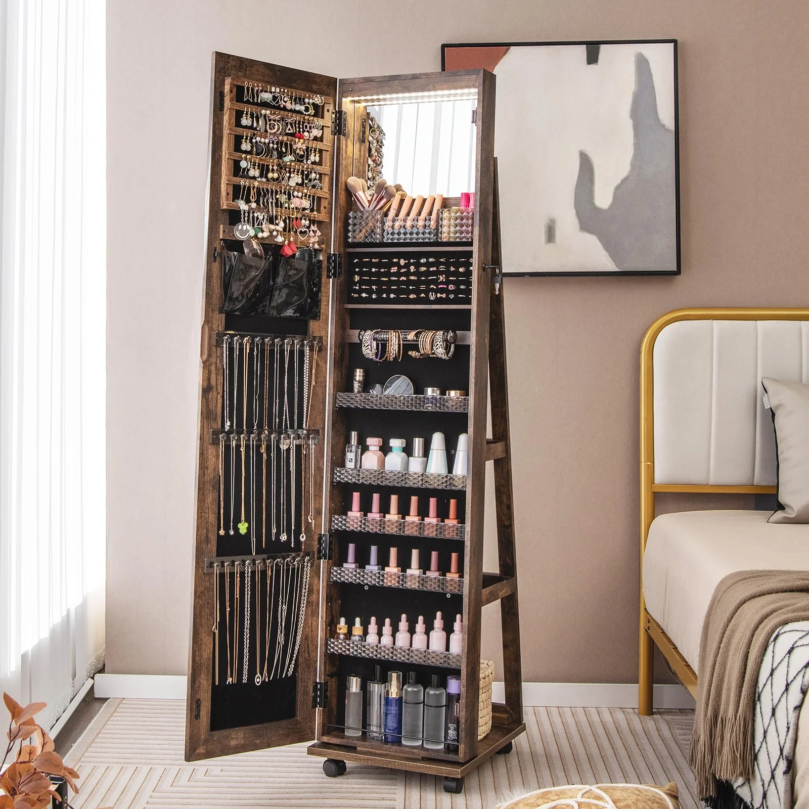 Giantex 164cm Mobile Jewelry Cabinet Armoire, Standing Lockable Jewelry Organizer