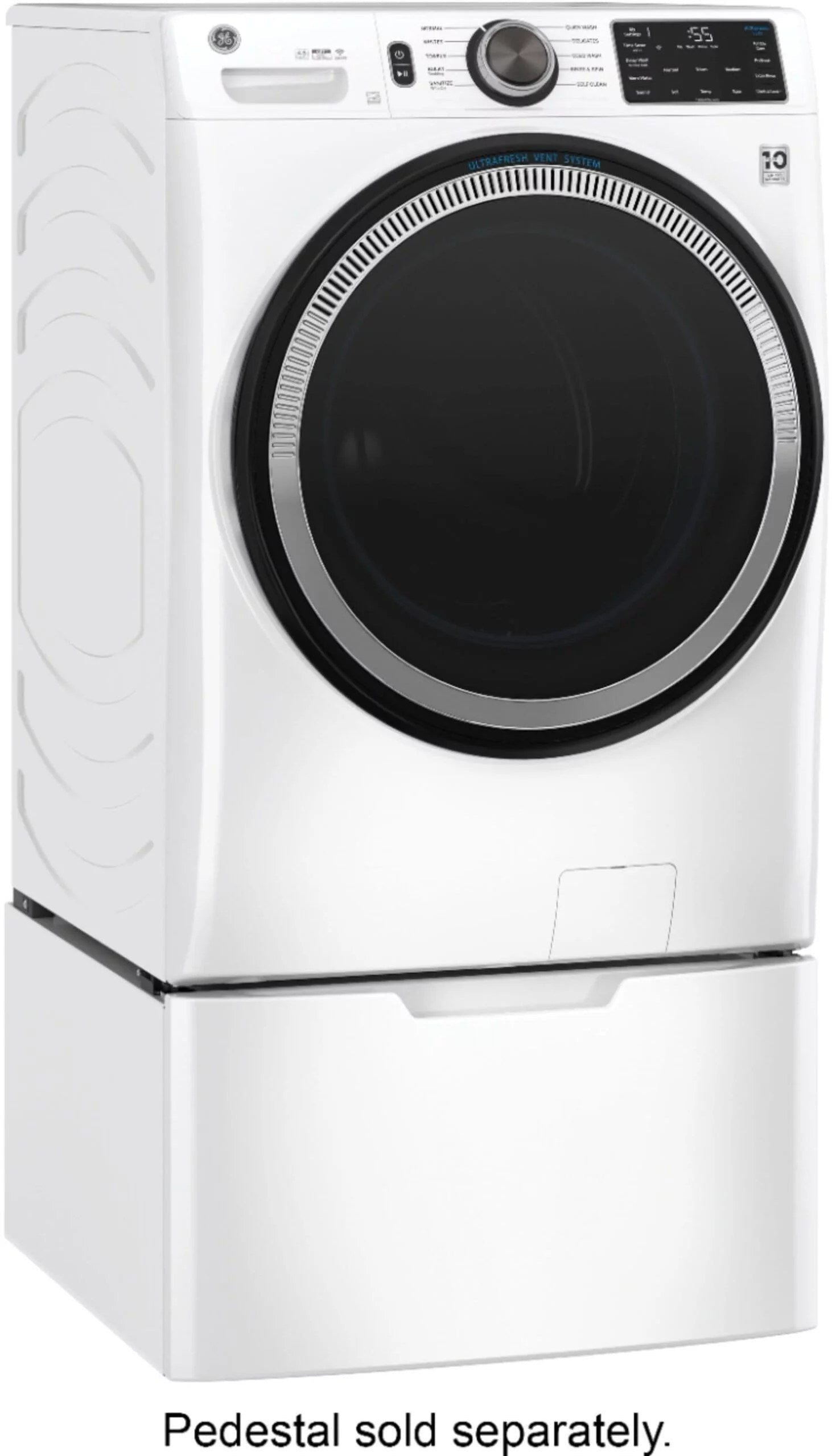 GE �C 4.8 CuFt High-Efficiency Stackable Smart Front Load Washer w/UltraFresh Vent System & Microban Antimicrobial Technology �C White on white