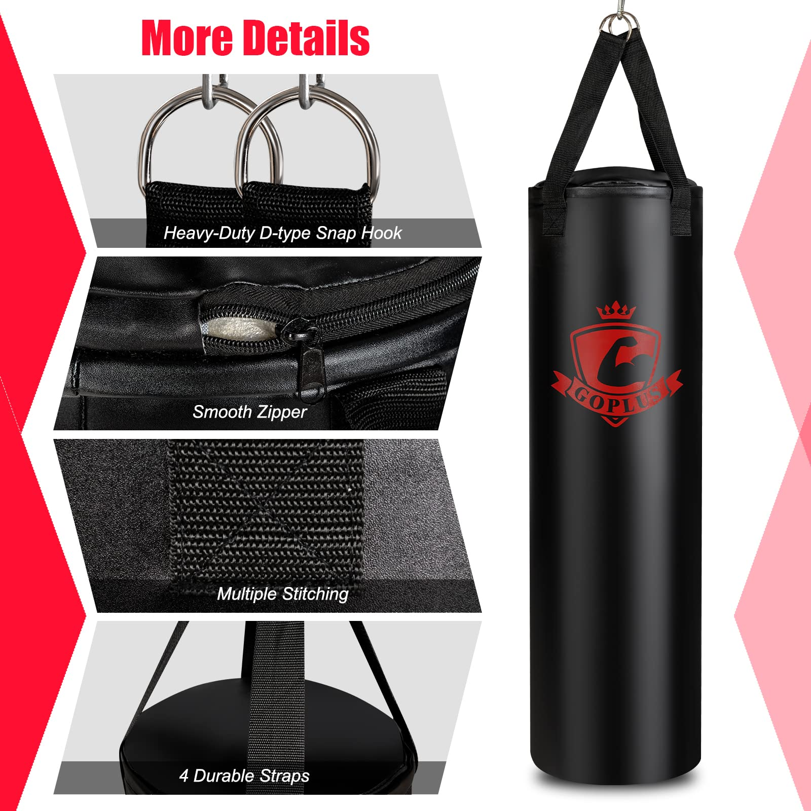 Punching Bag for Adults, 63LBS Filled Hanging Boxing Bag Set with 12OZ Boxing Gloves & 95