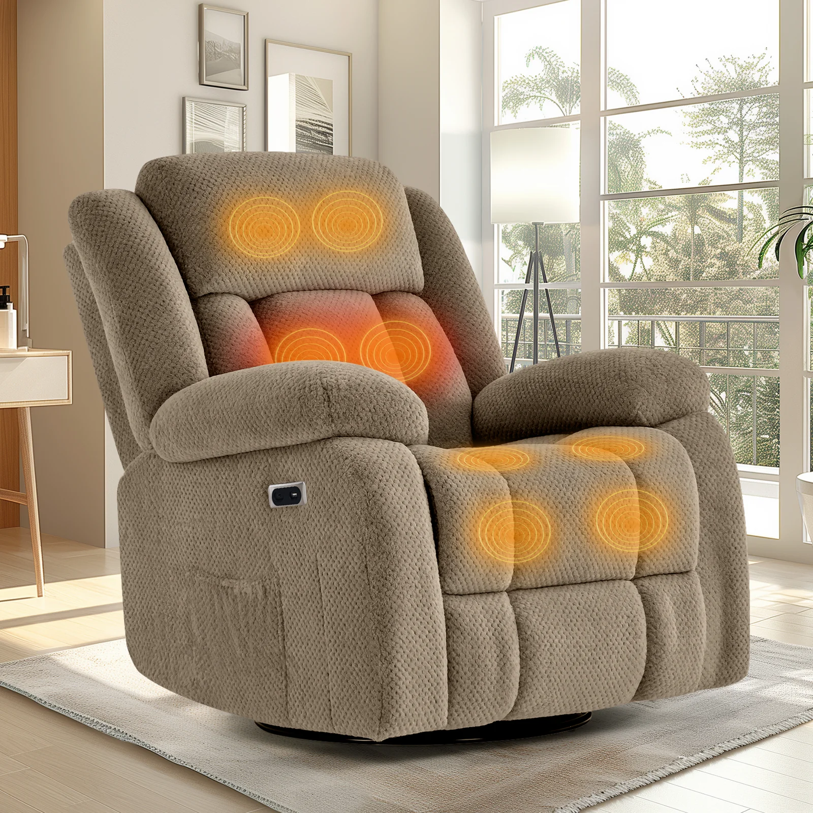 8-Point Electric Heat Massage Chair Light Brown