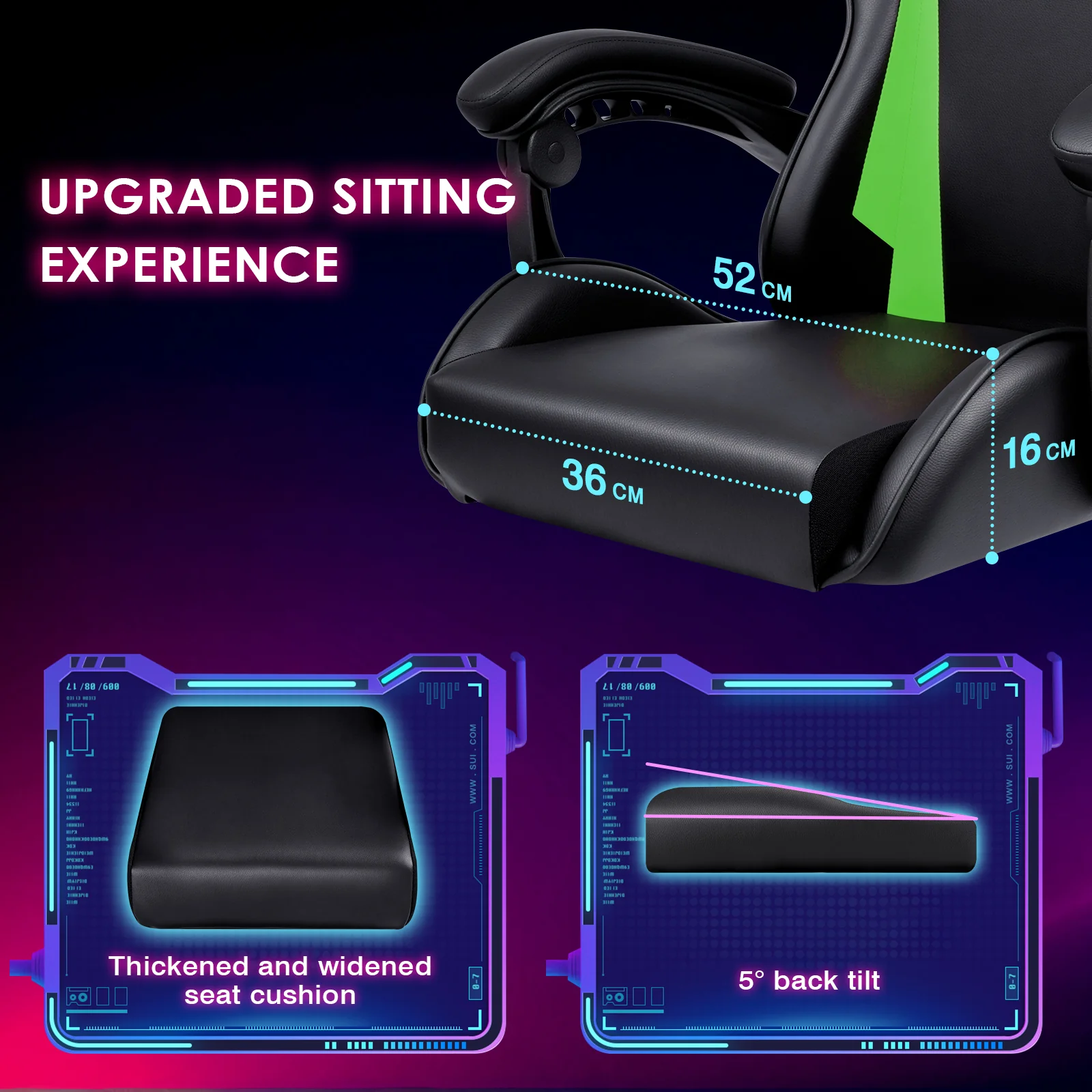 Gaming Chair Massage Lumbar with Footrest Green