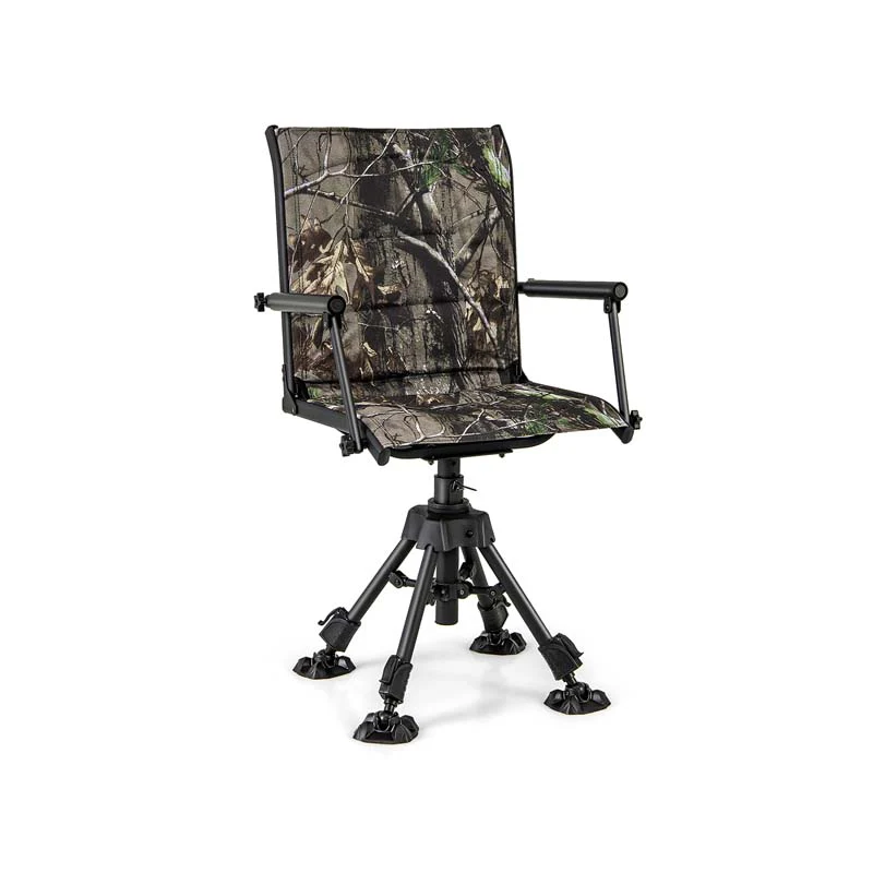 360�� Swivel Silent Folding Hunting Blind Chair for Shooting Fishing, Portable Sniper Seat with 4 Adjustable Legs, All-Terrain Foot Pads