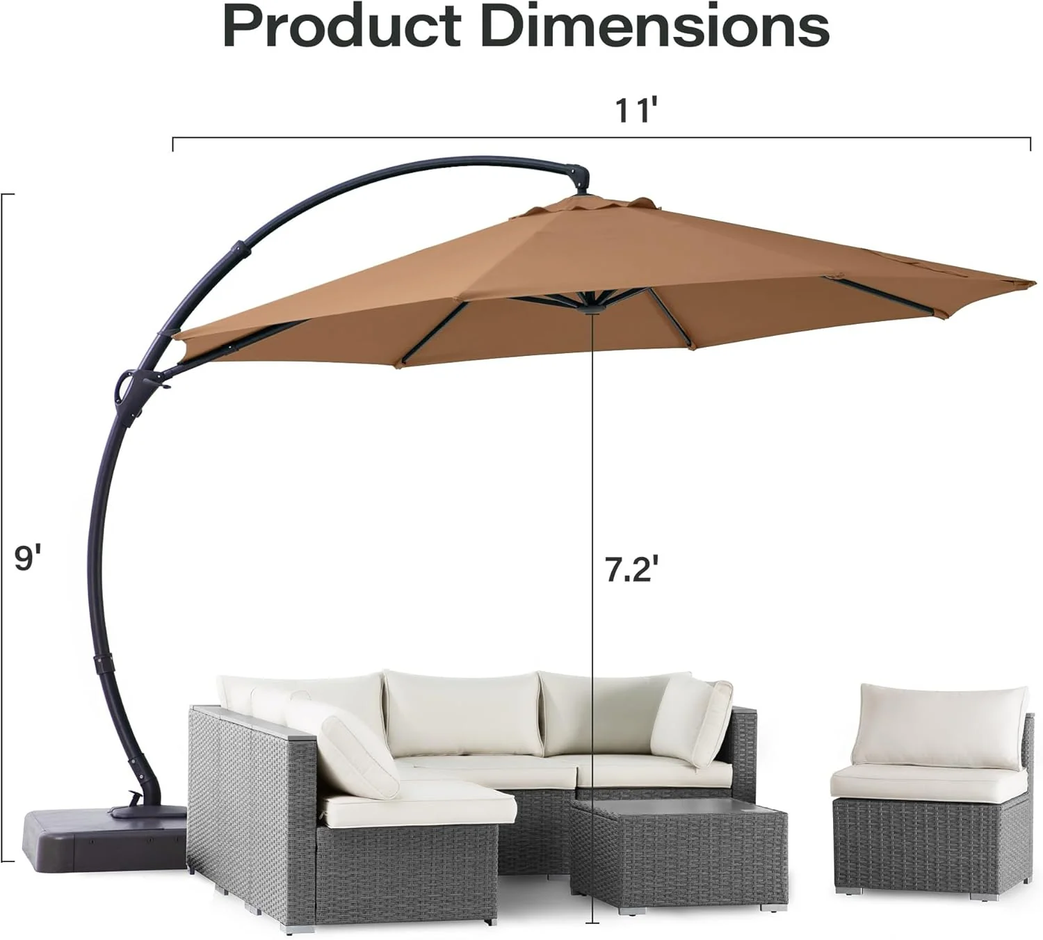 LAUSAINT HOME Outdoor Patio Umbrella with Base included, 11 FT Deluxe Curvy Cantilever Umbrella Heavy Duty Offset Hanging Umbrella with 360�� Rotation for Market, Pool, Garden, Backyard, Deck (Beige)