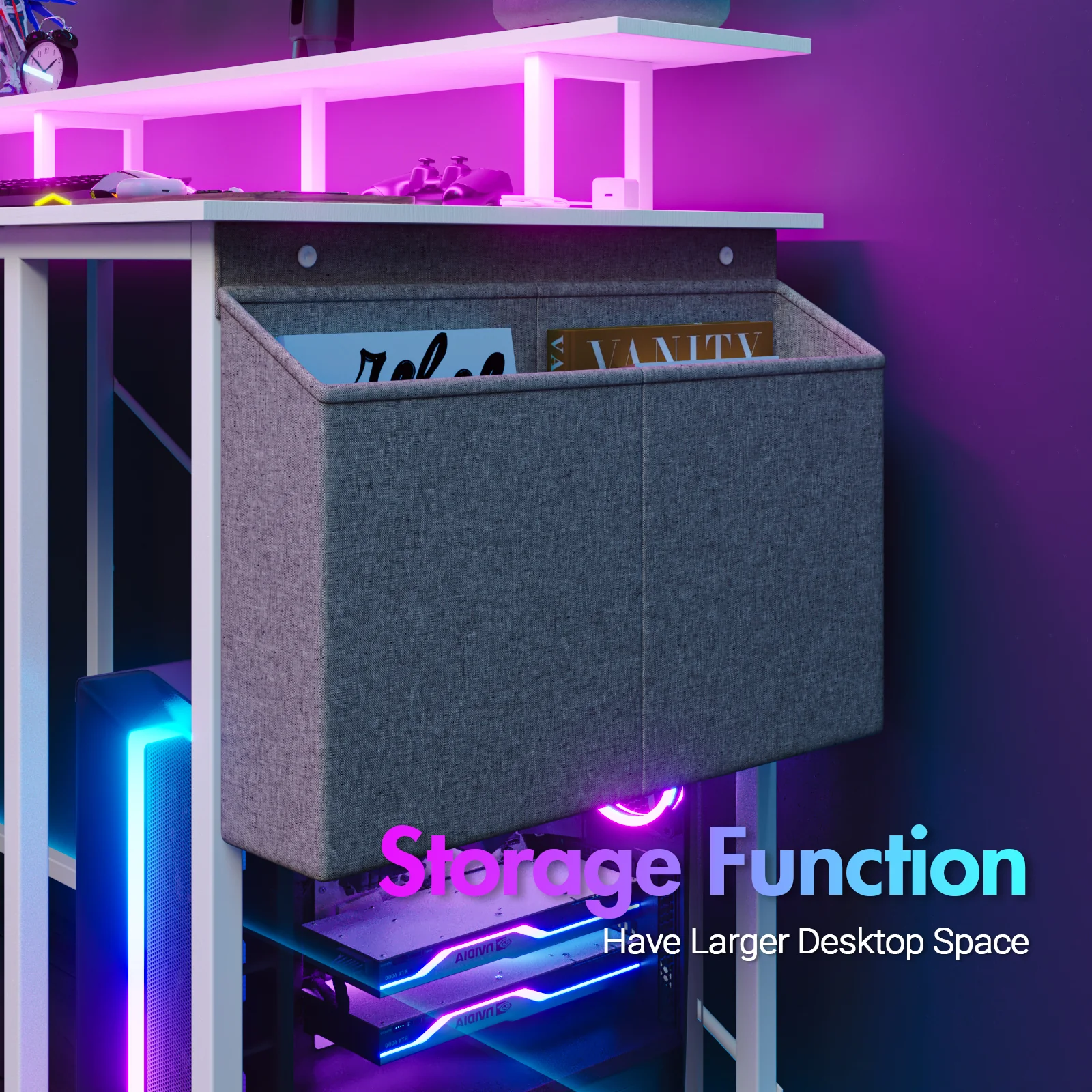 L Shaped Gaming Desk with LED Lights