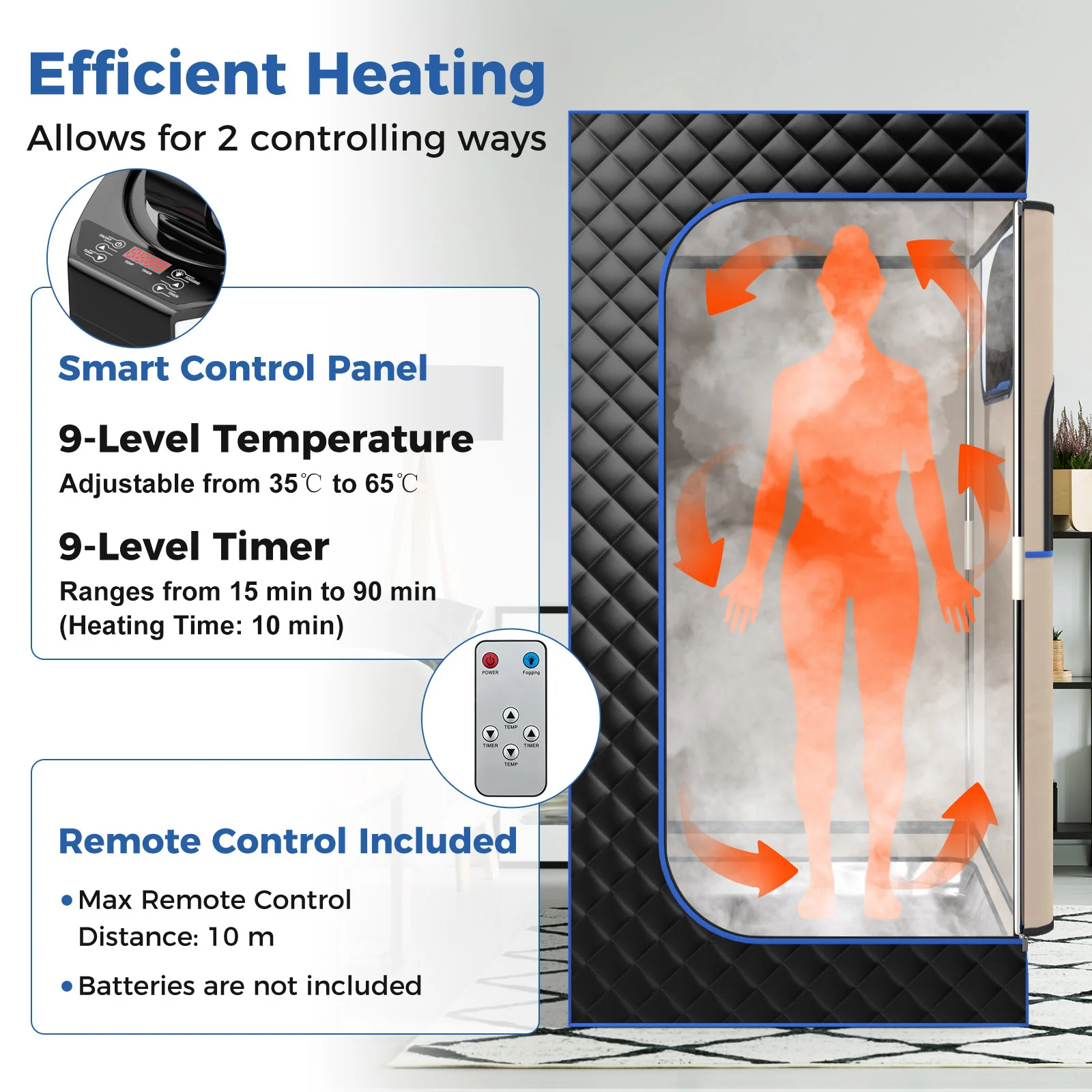 Portable Steam Sauna for Home, Full Body Sauna Box with 3L Steam Generator, Remote Control, Wood Foot Massager & Foldable Chair