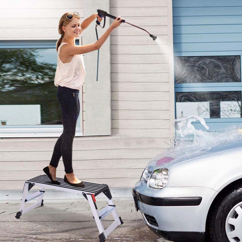 330lbs Capacity Aluminum Folding Work Platform Step Ladder Portable Work Bench Drywall Stool