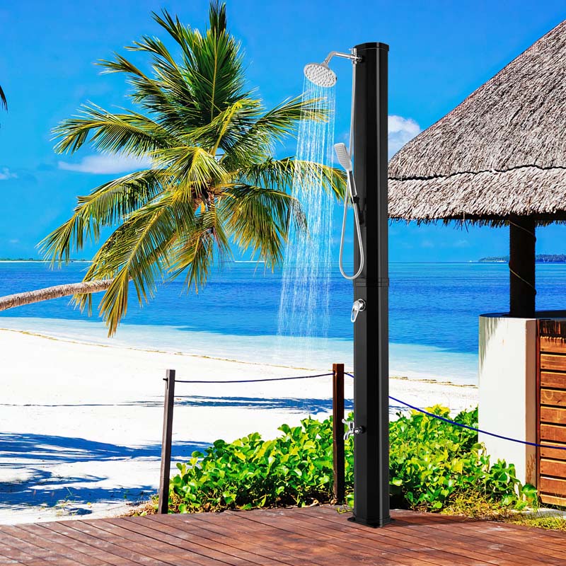 7.2 FT 9.3 Gal Solar Heated Shower with Handheld Shower Head, 2-Section Outdoor Shower for Poolside Beach Spa