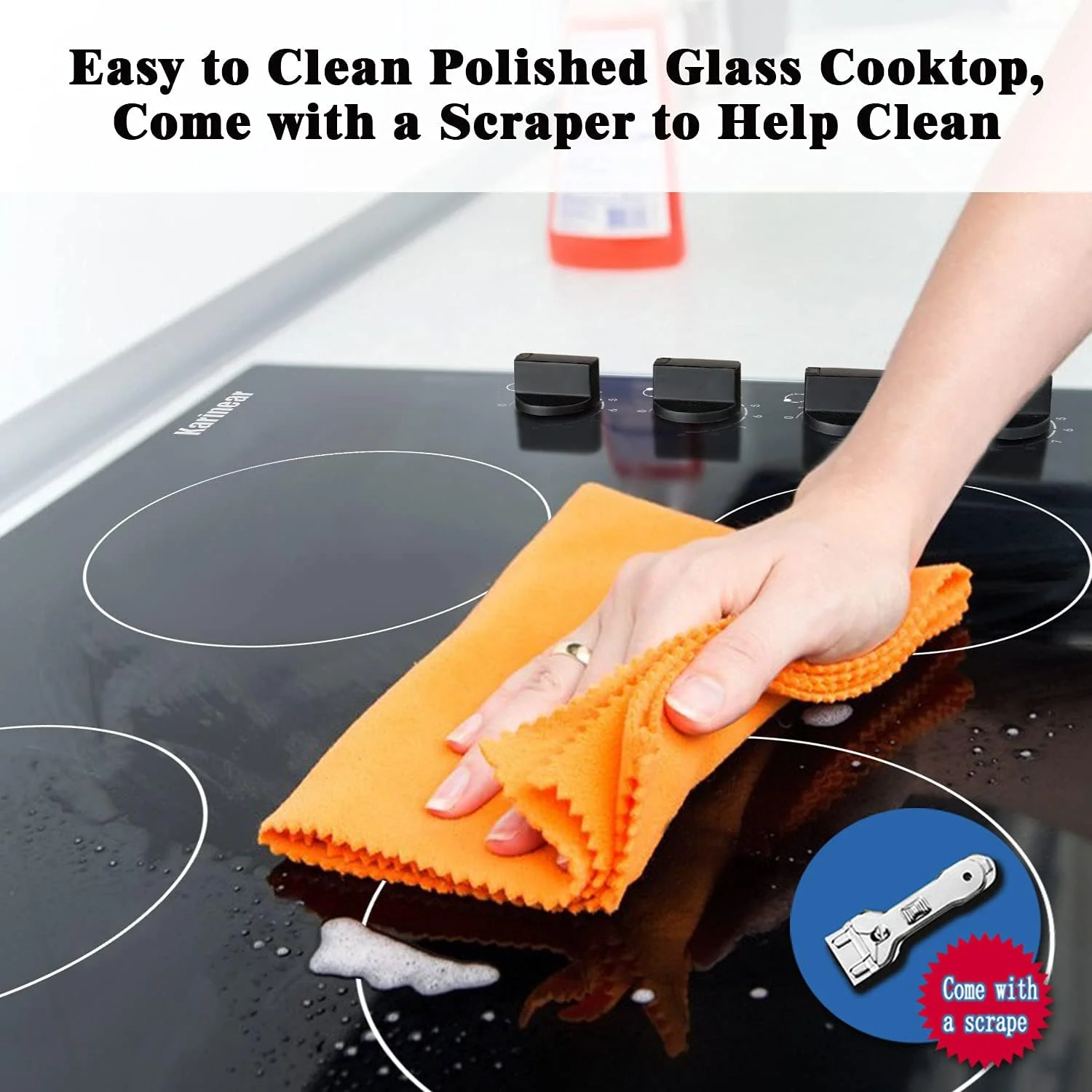 Karinear 30 Inch Electric Cooktop 4 Burners, Knob Control Built-in Ceramic Cooktop, 30