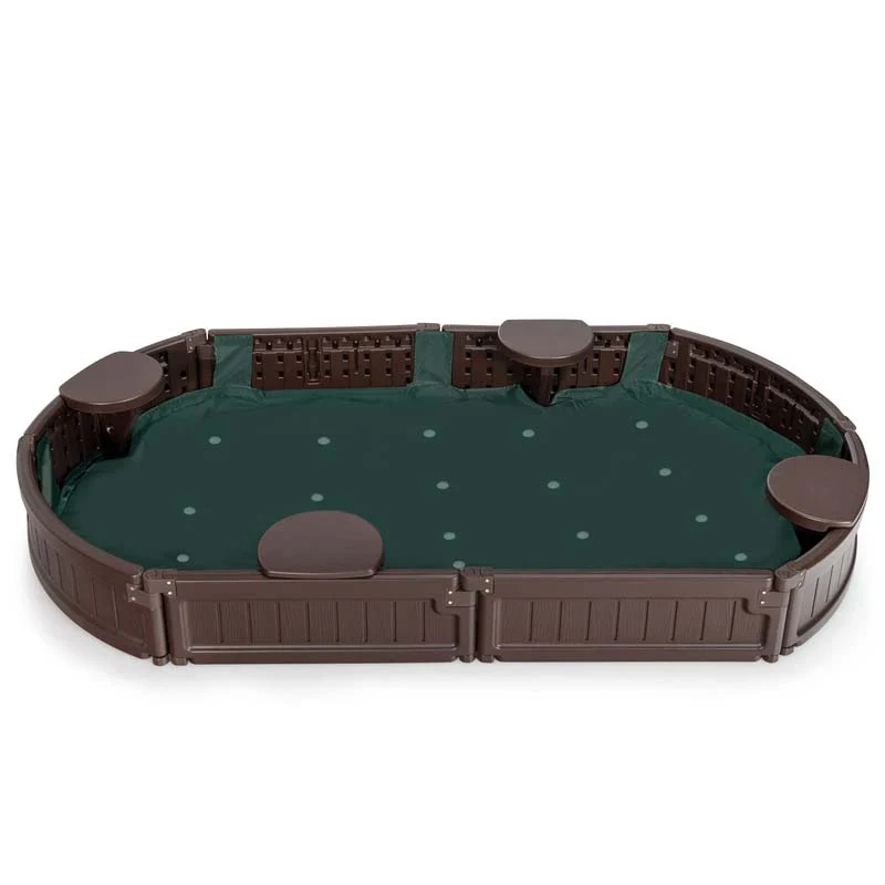 6FT Oval Outdoor Sandbox with Cover, Built-in Corner Seat & Bottom Liner, All Weather Kids Sand Play Station for Backyard Beach
